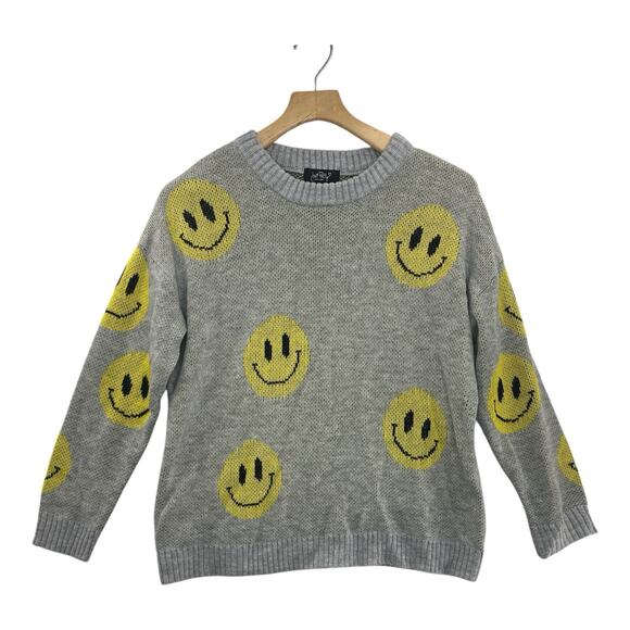Just Polly Pullover Smiley Sweater, Gray and Yellow, Girls M Pre-owned - Picture 1 of 5